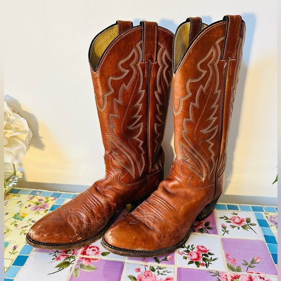 Vintage Justin Boots Brown Leather Western Cowboy Cowgirl Boots 10 - Picture 2 of 6